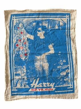 Harry Styles Tea Towel Cotton Blue Graphic Kitchen Decor 16x19.5